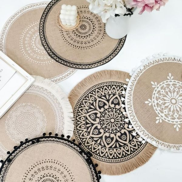 

mats & pads round embroidery table placemat nordic style non-slip heat insulation furniture decoration mat coffee cup