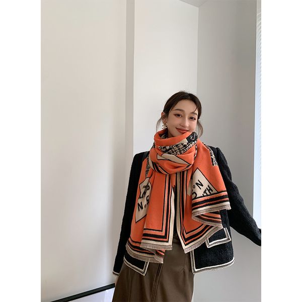

shawls korean style simple autumn and winter double-sided thickened long tassel warm scarf air conditioning for women, Blue;gray