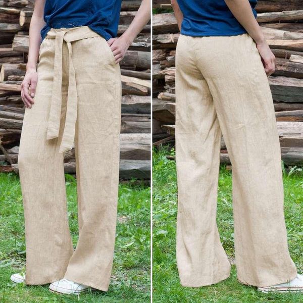 

women's pants & capris celmia vintage long trousers women elastic waist casual wide leg solid loose belted ladies pantalon femme fashio, Black;white