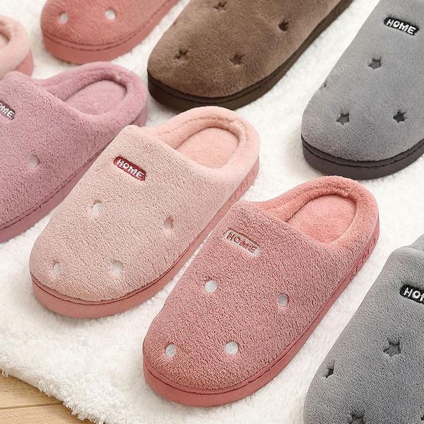 

slippers autumn and winter indoor cotton women soft platform non slip comfortable warm plush couple zapatillas mujer, Black