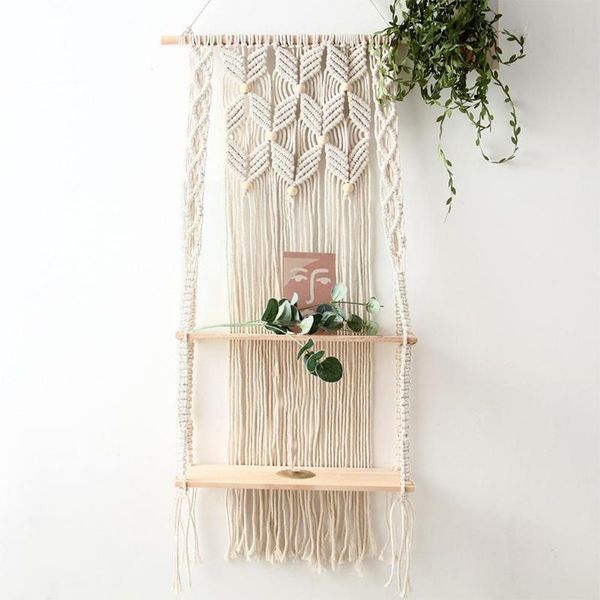 

tapestries 2 layers rack tapestry shelves home room decor hand-woven material hanging planter rope beech cotton handmade basket wall a y6x4