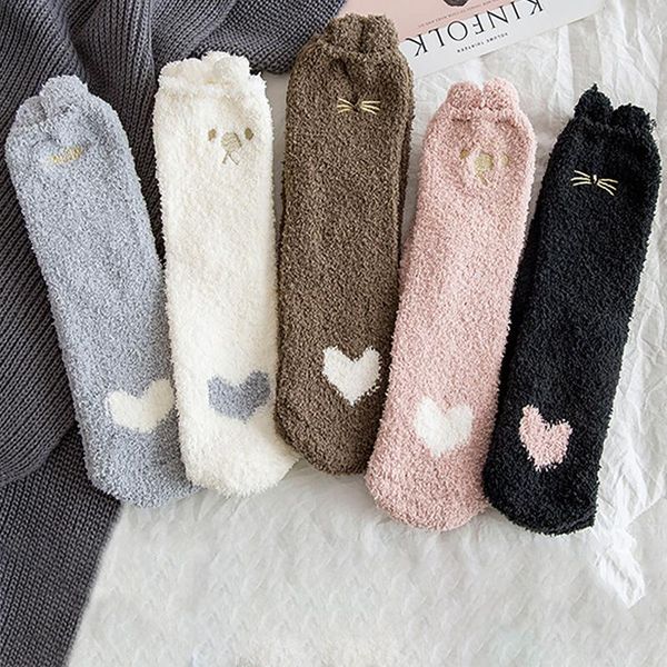 

christmas decorations kawaii girl socks warm ladies autumn and winter thickened sleep coral velvet cute floor home