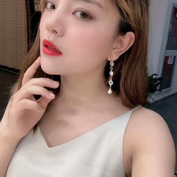 

dangle & chandelier korean super fairy stud earrings women pearl long tassel for ladies crystal vintage gold color metal pendientes, Silver