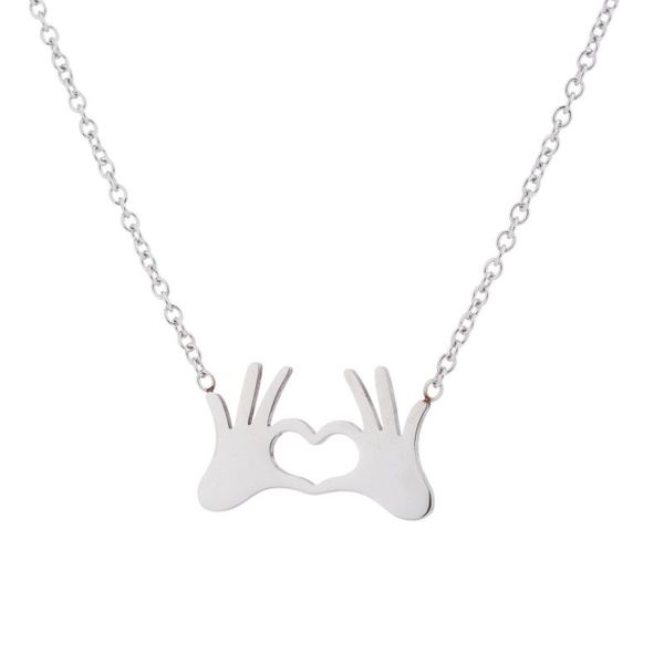 

pendant necklaces stainless steel couple necklace two-handed heart sweet for women chain on the neck collar collier, Silver