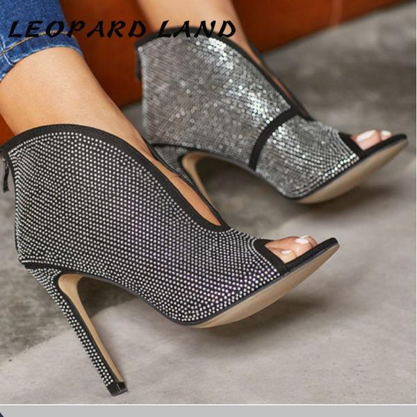 

2021 cover heels high heel sandals rhinestone peep-toe cutout suede shoes fish toe cwf, Black