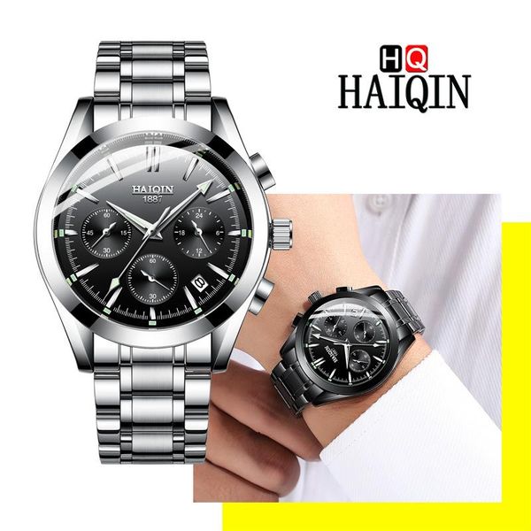 

wristwatches haiqin men's watches 2021 fashion quartz brand stainless steel waterproof sports clock deluxe gift relogio masculino, Slivery;brown