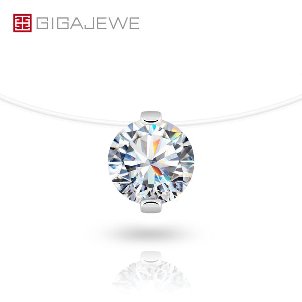 Gigajewe Moissanite Noel Kolye 3.0CT 9.0mm VVS1 EF Renkli Sarkık Yuvarlak Kesim Balık Hattı GMSN-008