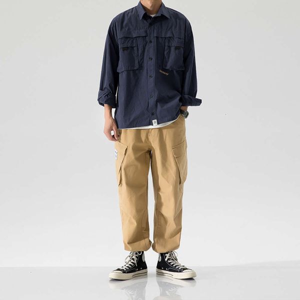 

no vulgarity, 2021 spring street loose overalls, straight pants, men's corset casual pants, Blue