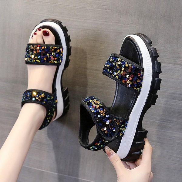 

dress shoes women platform sandals chunky wedges for woman luxury designers brand sports casual fashion bling gladiator sandal, Black