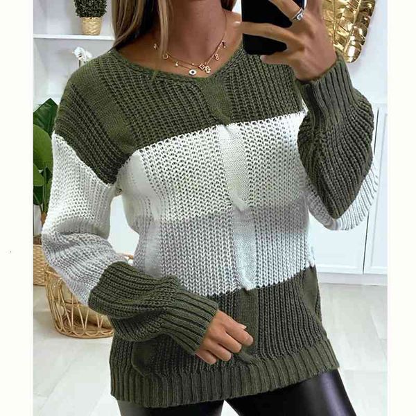 

women's sweaters feminino retalhos contraste cor malha camisola outono inverno solto manga comprida v pescoÃ§o pulÃ´ver amarelo verde cas, White;black