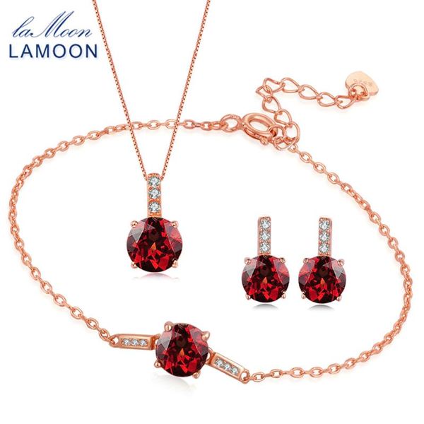 

classic round jewelry sets for women 2ct natural red garnet 925 sterling silver fine gemstone bijoux v014-3 bracelet, earrings & necklace, Black