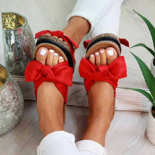 

sfit summer womans slip on sliders bow flatform mule sandals comfy shoes plus sizes indoor outdoor flip-flops beach slippers, Black