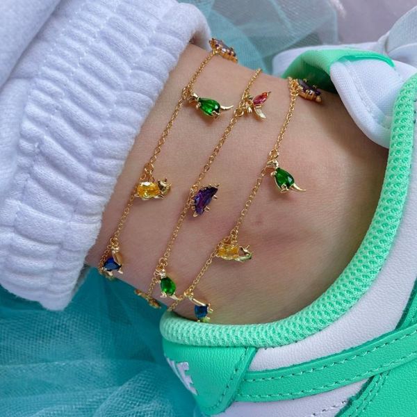 

link, chain small dinosaur anklet clavicle gold-plated color-preserving zircon jewelry women jurassic animal bracelet, Black