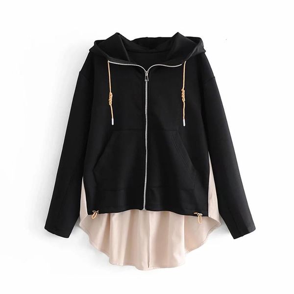 

hoodies women hoodie sweatshirt long sleeve high neck adjustable drawstring hem fashion casual sweat femme, Black