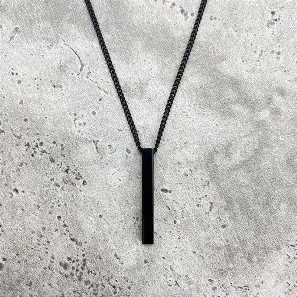 

pendant necklaces classic rectangle necklace men stainless steel black color cuban chain for jewelry gift, Silver