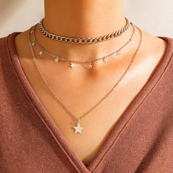 

pendant necklaces huatang trendy star tassel clavicle chain choker charms geometry alloy metal adjustable necklace for women jewelry collar, Silver