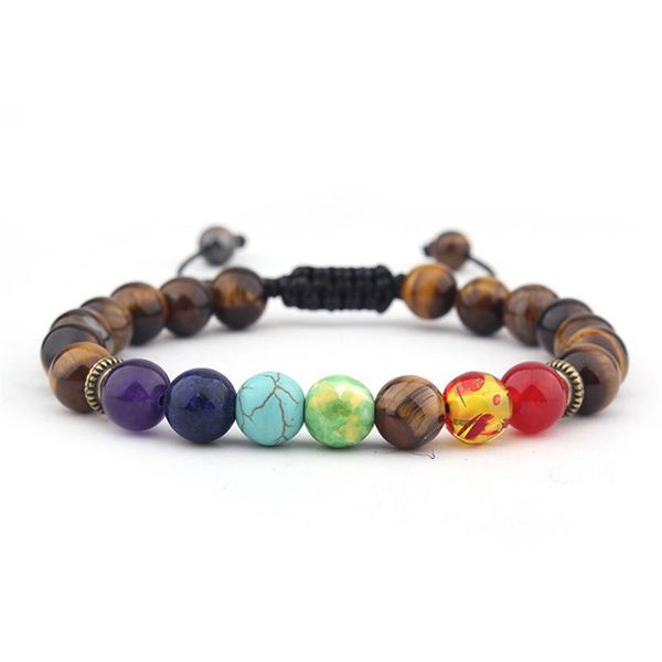 

beaded, strands natural 8mm colorful tiger eye energy yoga beads bracelet seven chakras bracelets factory direct, Black