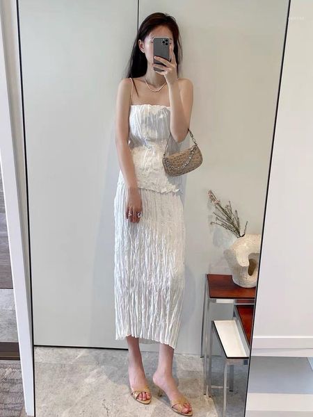 

skirts women skirt 2021 summer design sense of pure silk temperament elegant elastic waist fold in the long high ladies, Black