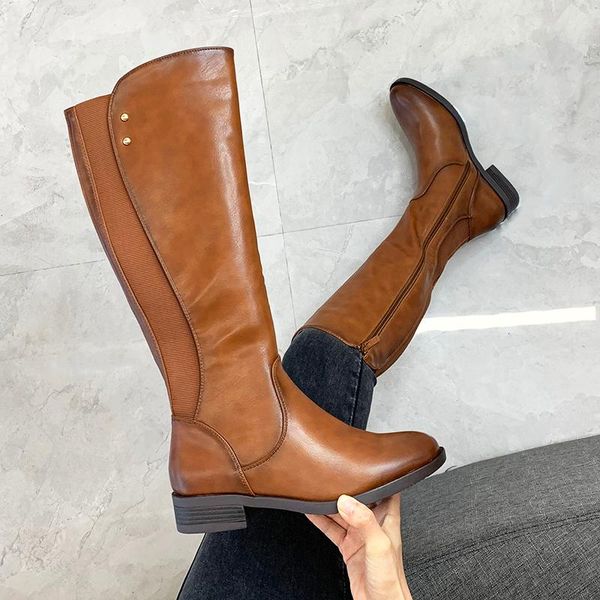 

boots [fvfv]ins women knee-high natural leather shoes 22-25 cm length spring and autumn pu back zipper long booties, Black