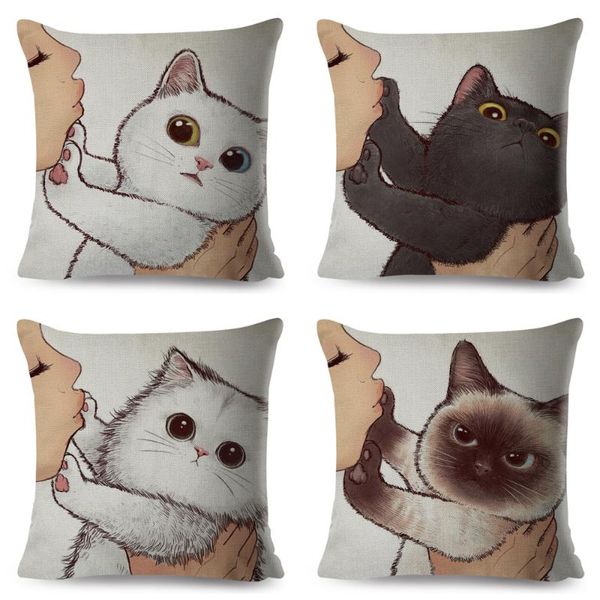

cushion/decorative pillow funny love kiss cute cat pillows cases for sofa home car cushion cover covers decor cartoon linen pillowcase 45x45