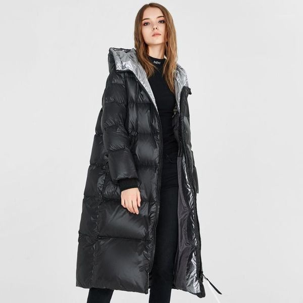 

2021 winter bread down jacket female models long paragraph over the knee loose warm section thick long-sleeved jacket1, Black