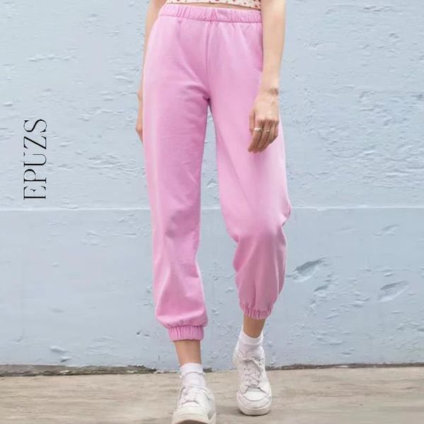 Lässige rosa Haremshose Damen Jogger Fenale Sweat Streetwear Baumwolle hohe Taille Damen lange Hose 210521