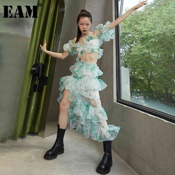 

[eam] high waist green oranza ruffles slit irregular long half-body skirt women fashion spring summer 1dd8650 21512, Black