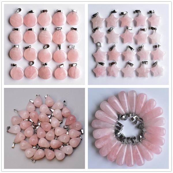 

natural stone water drop star pink quartz healing pendants charms diy necklace jewelry accessories making, Bronze;silver