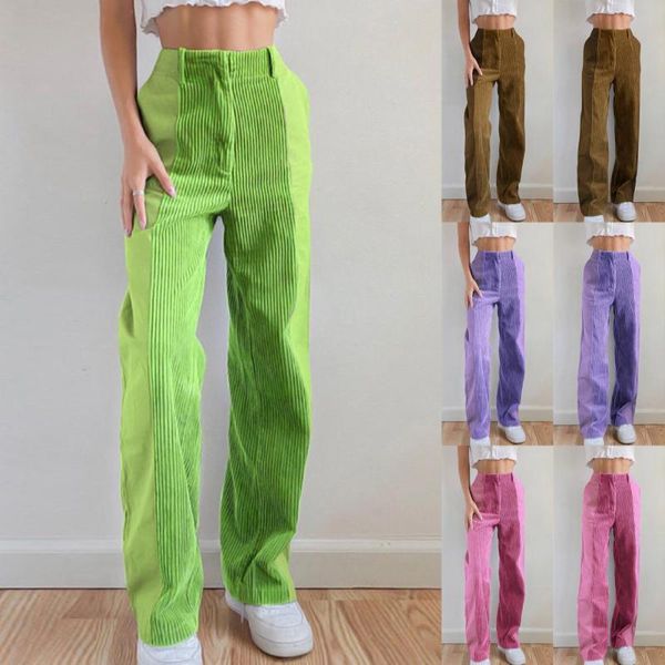 

vintage 90s patched corduroy pants women fashion 2021 harajuku y2k e-girl long high waist straight trousers autumn female women's & cap, Black;white