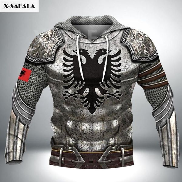 

men's hoodies & sweatshirts albania usa skull eagle knight map flag name 3d all printed hoodie man 6 women harajuku zipper pullover swe, Black