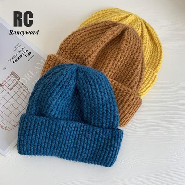 

beanie/skull caps knitted beanie hat women skullcap winter warmer retro brimless baggy melon cap black cuff docker beanies hats for, Blue;gray