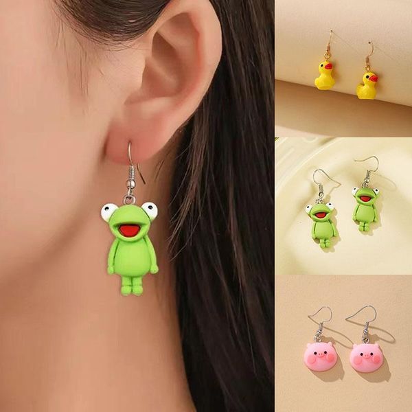 

dangle & chandelier personality green frog pendant earrings for women accessories korean simple resin cute creative charm cartoon drop earri, Silver