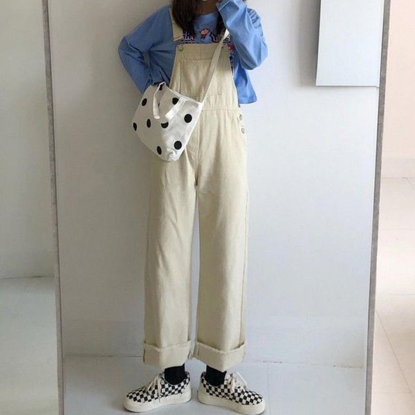 

women's jumpsuits & rompers women solid loose preppy style plus size overalls womens harajuku vintage est spring simple all-match chic, Black;white