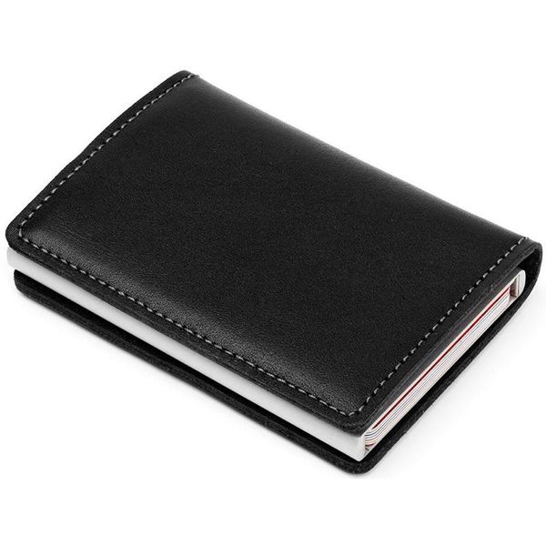 

men women wallet genuine leather card holder vintage purse crazy horse rfid aluminium business name case wallets, Red;black