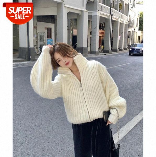 

turtleneck sweater coat high-level sense of short paragraph thick loose lazy style knitted women's hundred #lf54, Black;gray