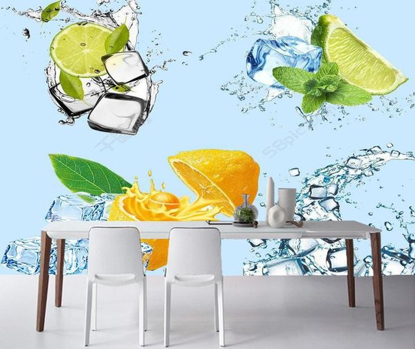 

wallpapers modern po wallpaper, ice cubes and fruit,3d natural mural for living room restaurant dessert shop background papel de parede