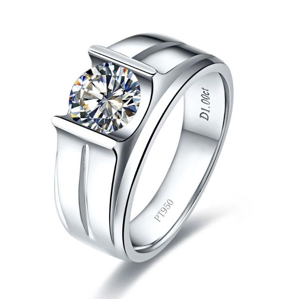 

cluster rings brief 1ct genuine men ring brilliant diamond man engagement solid platinum 950 male, Golden;silver