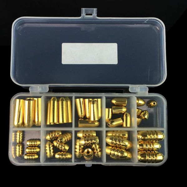 

fishing accessories 50pcs/set copper weights sinkers in plastic tackle box 1.8g/3.5g/5g/7g/10g