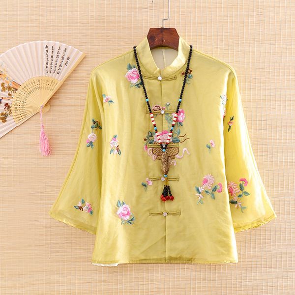 

dress high-end spring and summer chinese style embroidery tencel blouse women fashion elegant loose lady shirt s-xxl, Black;gray