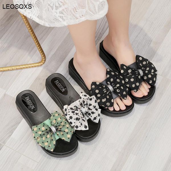 

slippers woman summer 2021 all-match bow fashion outer wear non-slip thick-soled simple style 3-5cm heel shoes, Black
