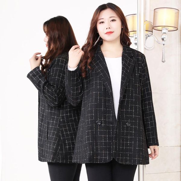 

spring autumn plus size blazer jackets women clothing long sleeve pockets plaid suit coat woman outerwear women's suits & blazers, White;black