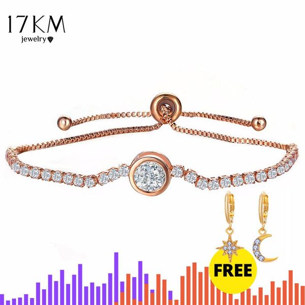 

charm bracelets 17km round tennis bracelet for women rose gold silver color cubic zirconia & bangles femme wedding jewelry, Golden;silver