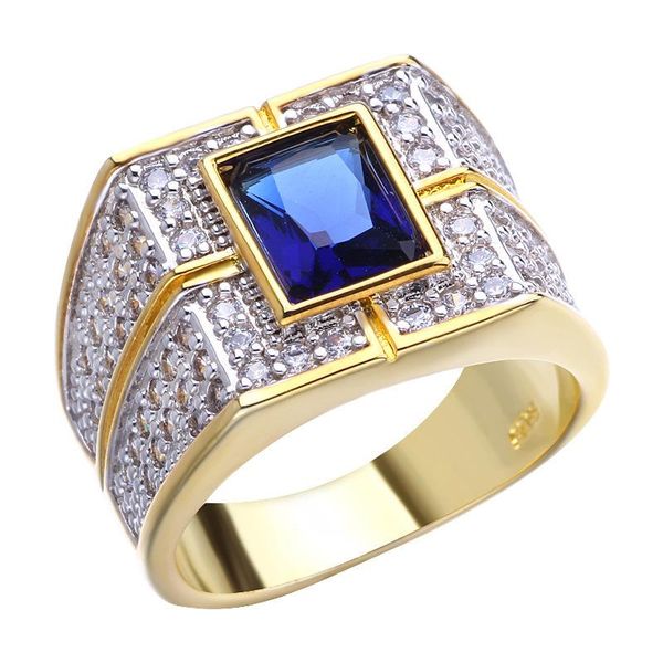 

wedding rings men gold color big engagement square cubic zirconia finger ring blue stone band vintage jewelry birthday gift, Slivery;golden