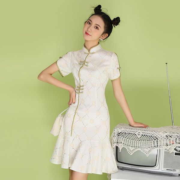 

8240# summer young girl modified dress vintage retro chinese improved cheongsam elegant mandarin collar female qipao ethnic clothing, Red