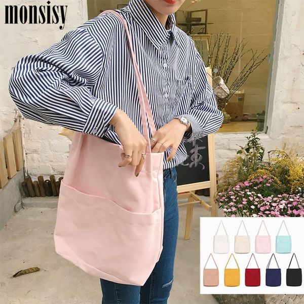 

shopping bags monsisy women bag canvas ladies shoulder fashion solid big capacity school/travel/beach handbag female folding