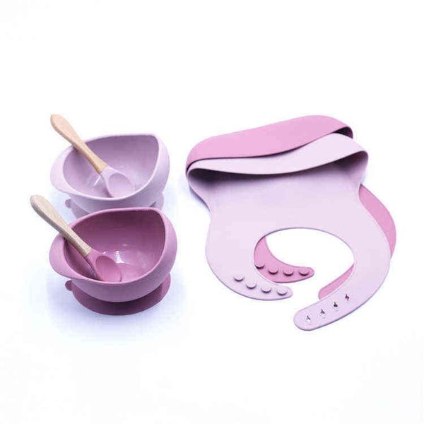 

3pcs bowl spoon set baby grade silicone non-slip sucker tableware kids bpa-waterproof bib infant training feeding accessori g1210