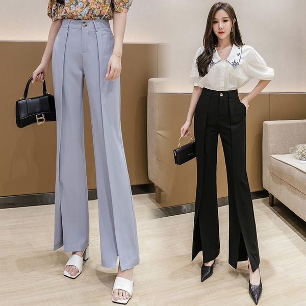 

women's pants & capris high waisted trousers for women 2021 summer flare slit hem thin casual korean fashion draped woman suit, Black;white