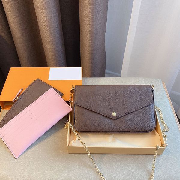

women chain shoulder mobile phones handbag classic three piece set purse change card bag gift box packaging