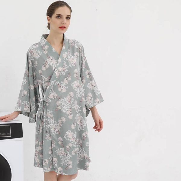 

ethnic clothing japanese floral print nightgown 2021 summer style v-neck ladies pajamas loose dress homewear sweet hanfu, Red