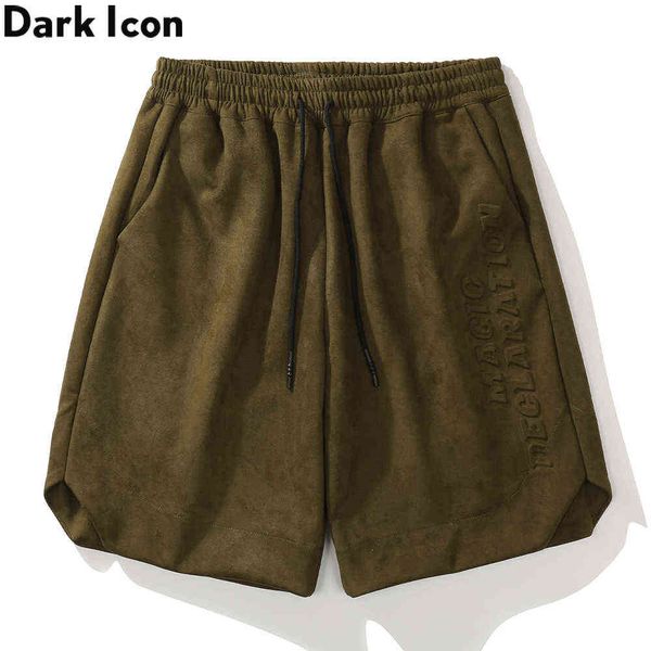 Estilo simples camurça de shorts masculinos elásticos cintura rua shorts de moda para homens preto verde 210603